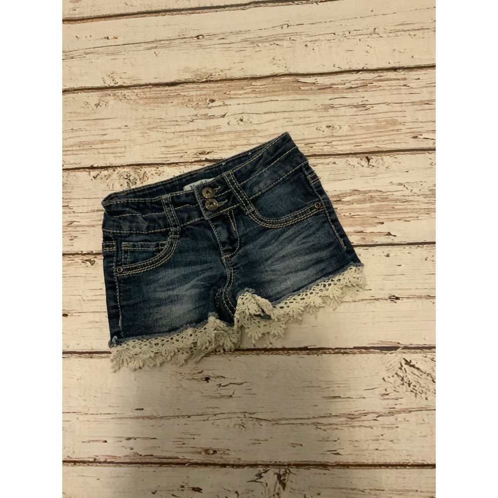Mudd Girls Dark Wash Denim Shorts with Crochet Lace Trim Size 6 Boho Whimsy